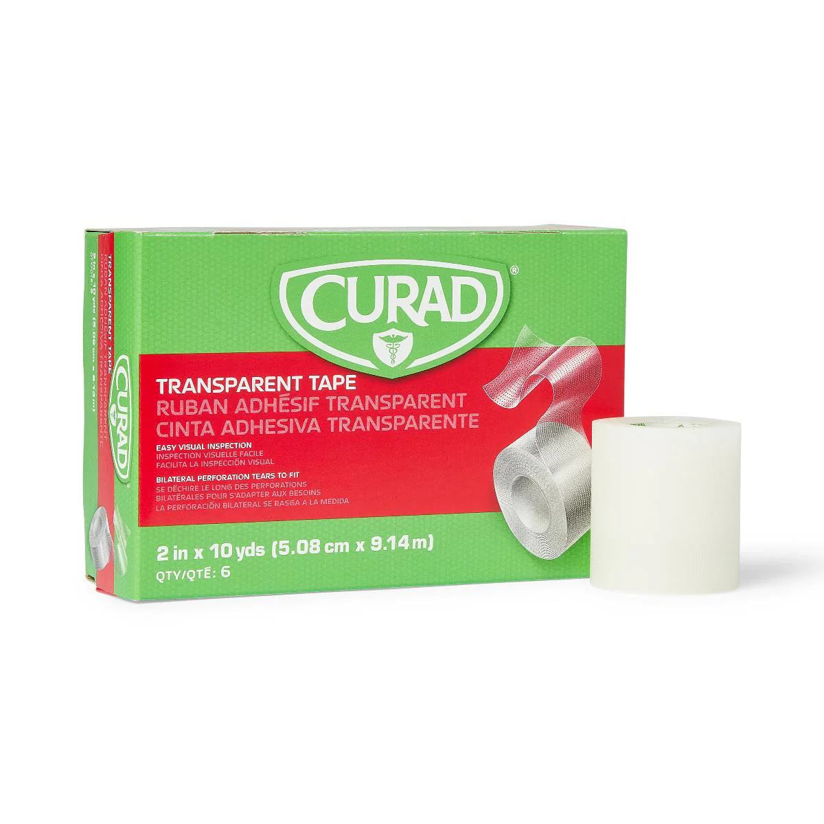 CURAD Transparent Adhesive Tape, 2″ x 10 yd. (box of 6)