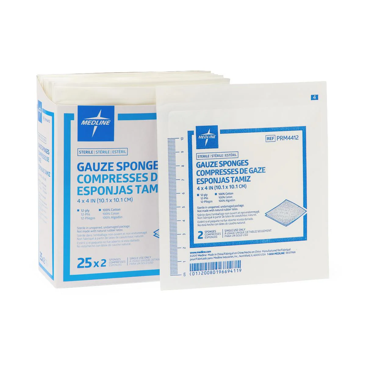 Woven Sterile 12-Ply Gauze Sponges, 4″ x 4″ (case of 1200)