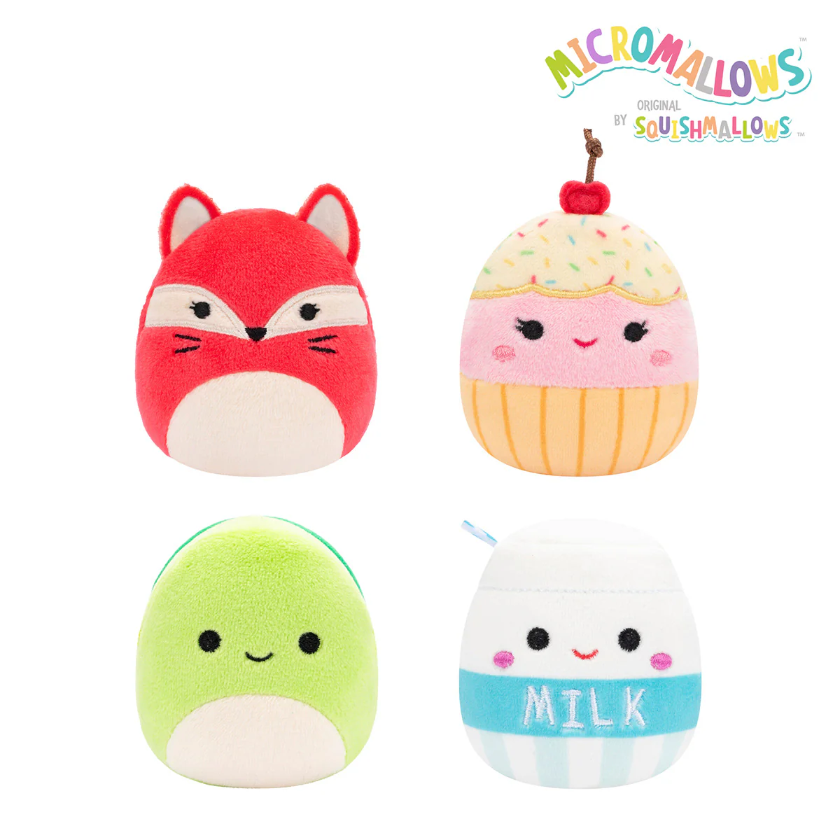 Micromallows 4-Pack – Fifi Fox, Henry Turtle, Melly Milk Carton, Clara Cupcake