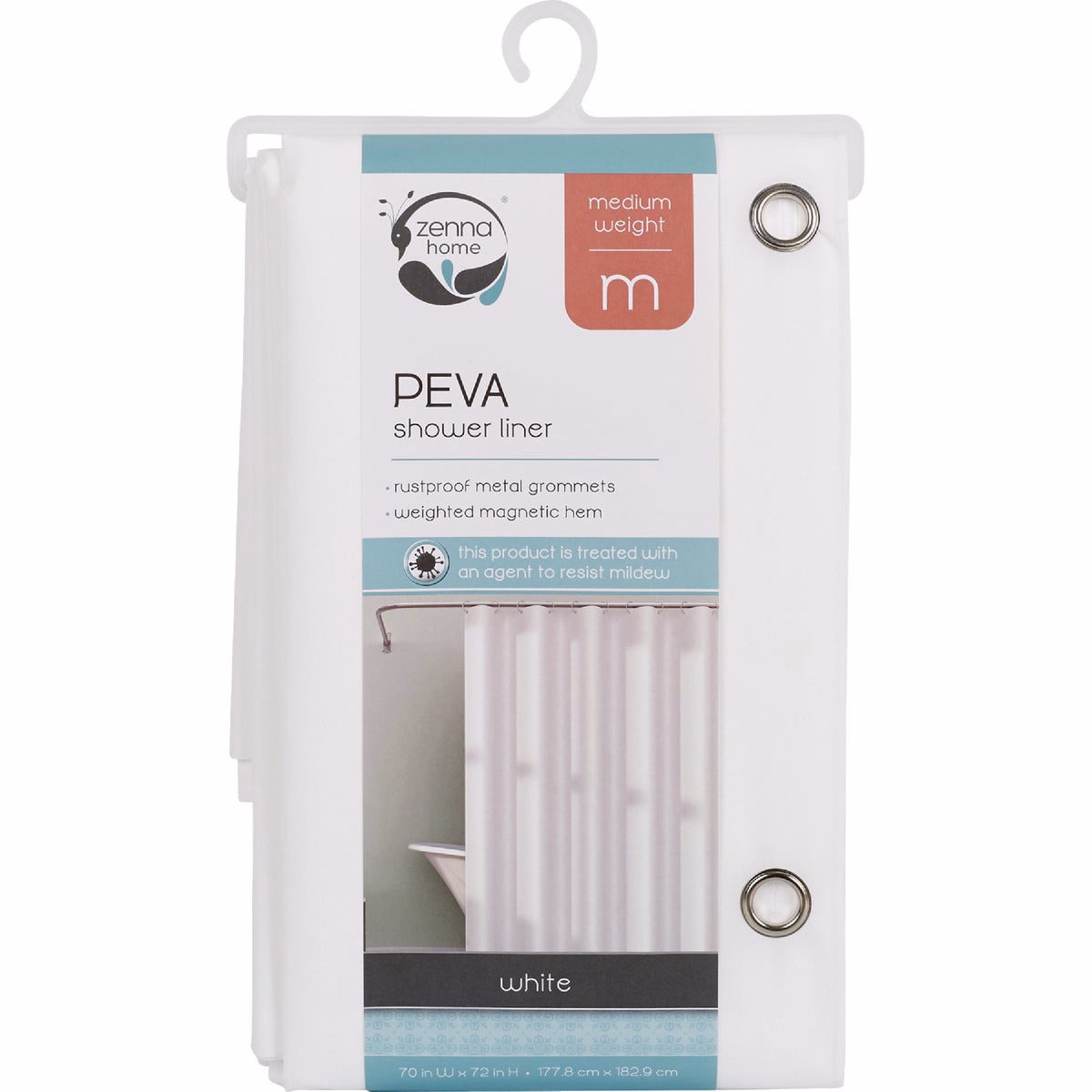 Zenith Zenna Home 70 In. x 72 In. White Medium Weight PEVA Shower Curtain Liner