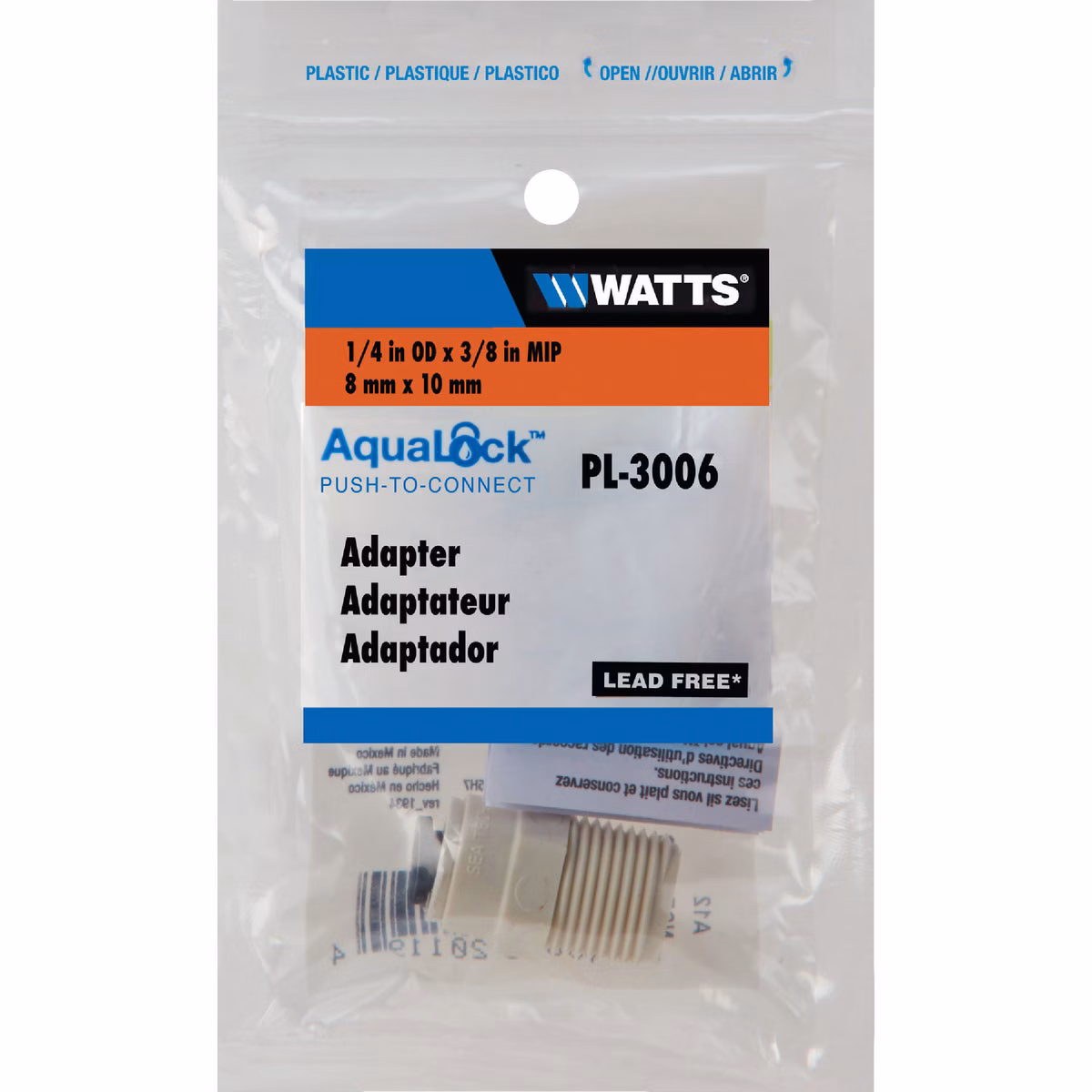 Watts Aqualock 1/4 In. OD x 3/8 In. MPT Push-to-Connect Plastic Adapter