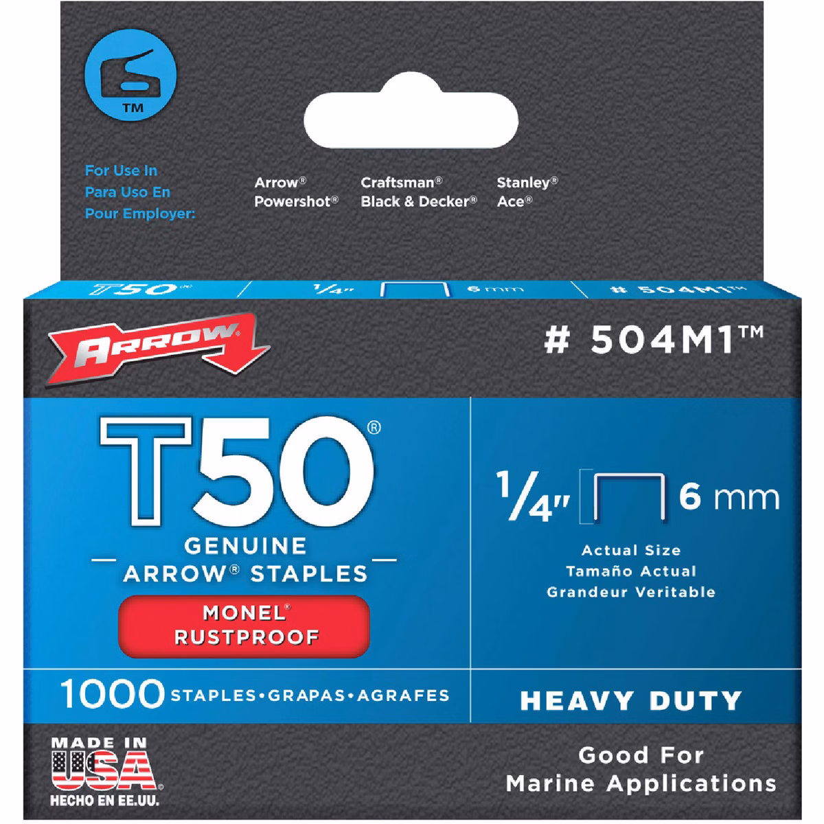 Arrow T50 Heavy-Duty Monel Staple, 1/4 In. (1000-Pack)