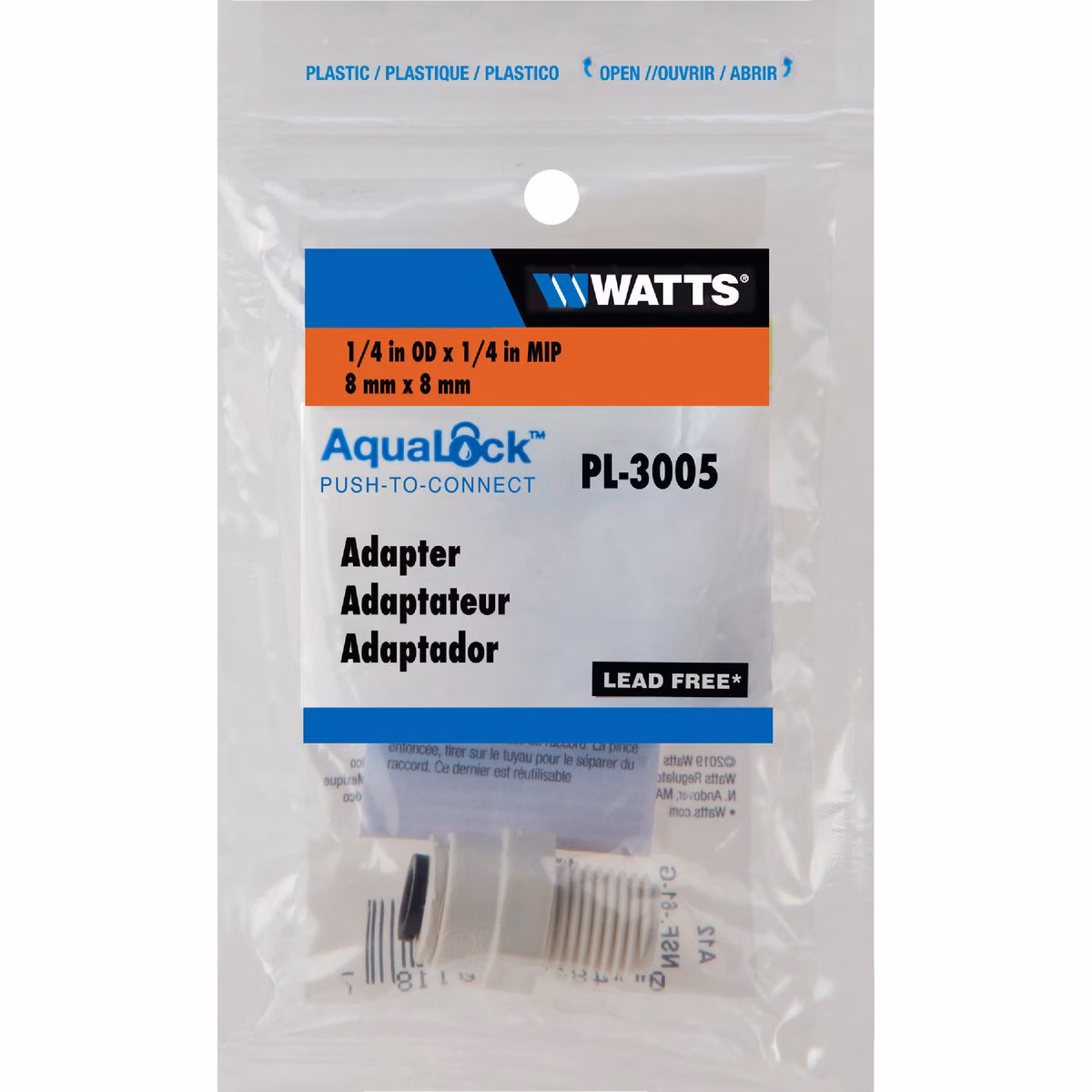 Watts Aqualock 1/4 In. OD x 1/4 In. MPT Push-to-Connect Plastic Adapter