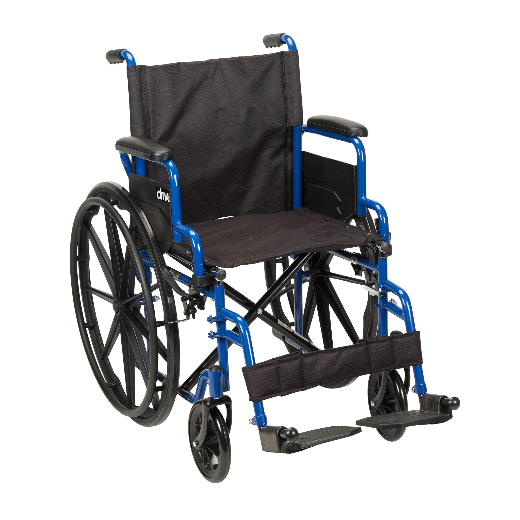 Blue Streak Wheelchair with Flip Back Desk Arms, Swing Away Footrests, 20″ Seat