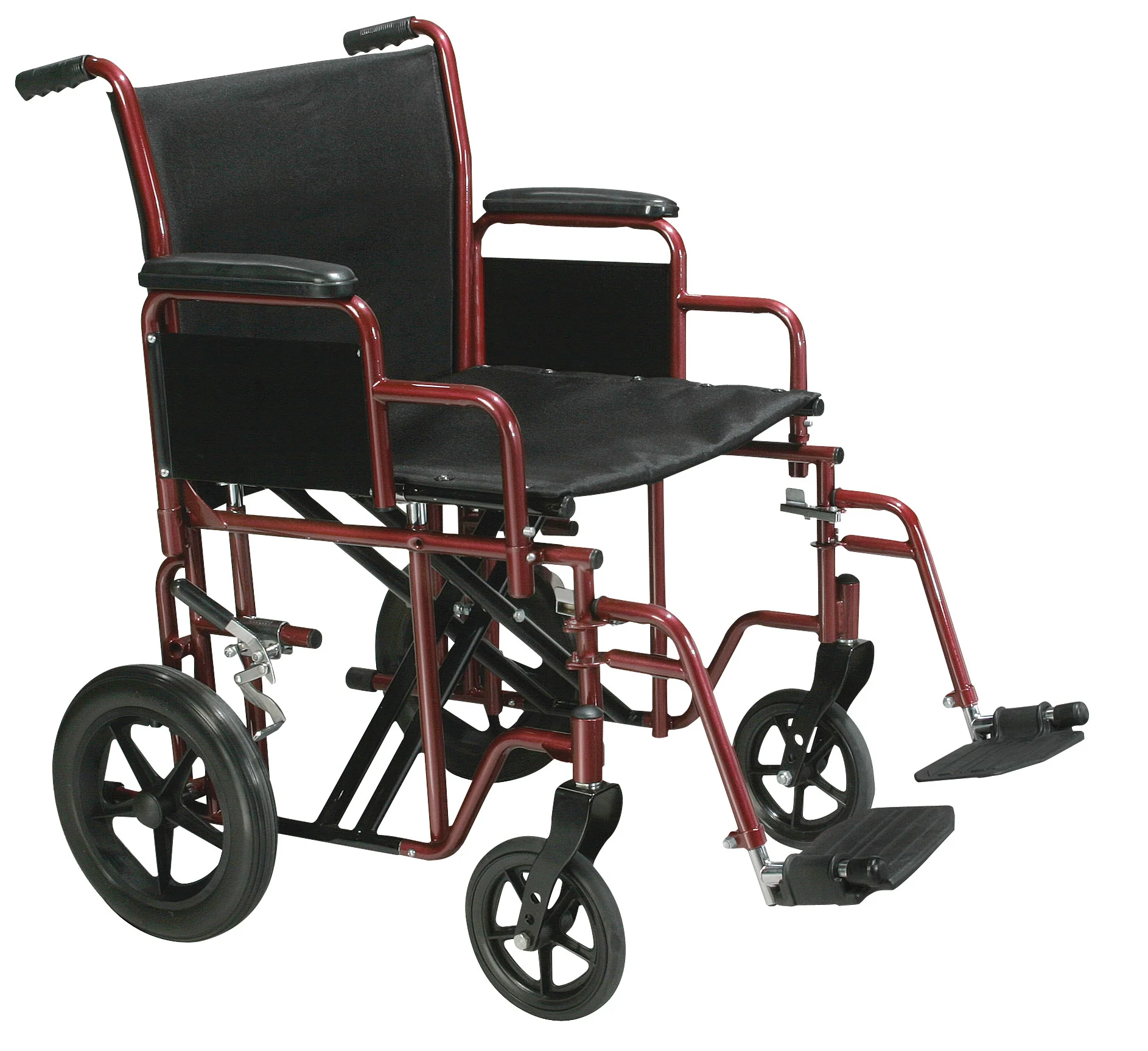 Bariatric Heavy Duty Transport Wheelchair with Swing Away Footrest, 22″ Seat, Red