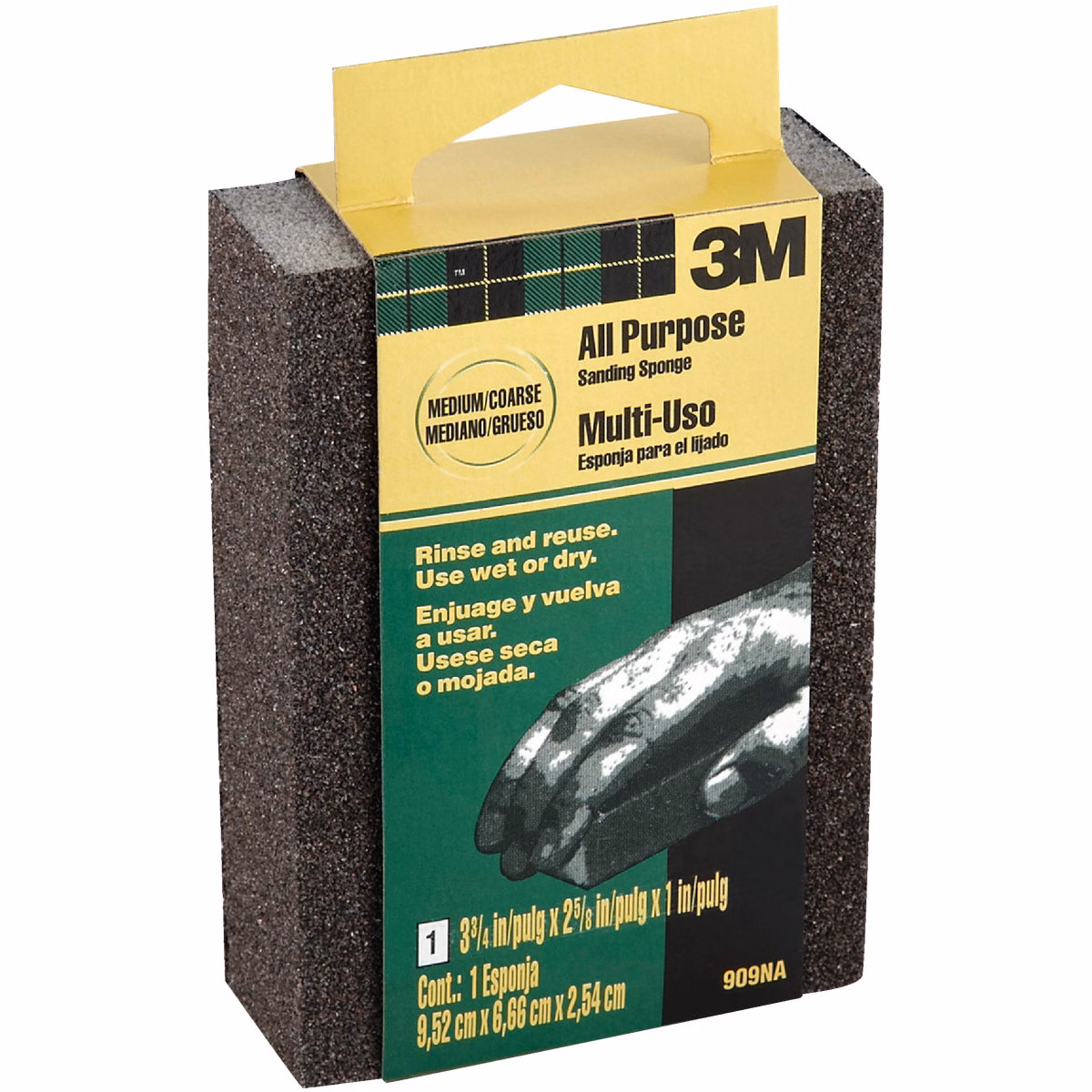 3M 2-5/8 In. x 3-3/4 In. x 1 In. Dual Grit Sanding Sponge, Medium/Coarse