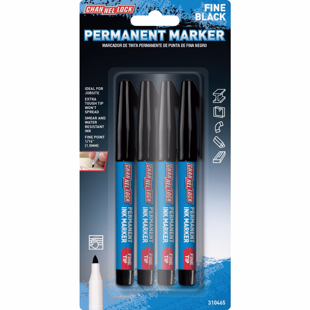 Channellock Fine Tip Black Ink Marker (4-Pack)