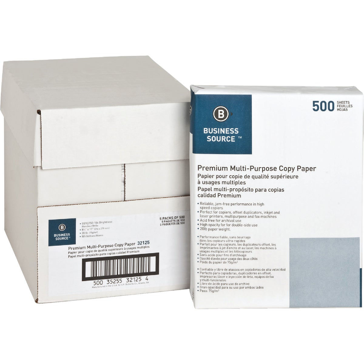 Business Source 8-1/2 In. x 11 In. 20 Lb. White Copier Paper, 2500 Sheets