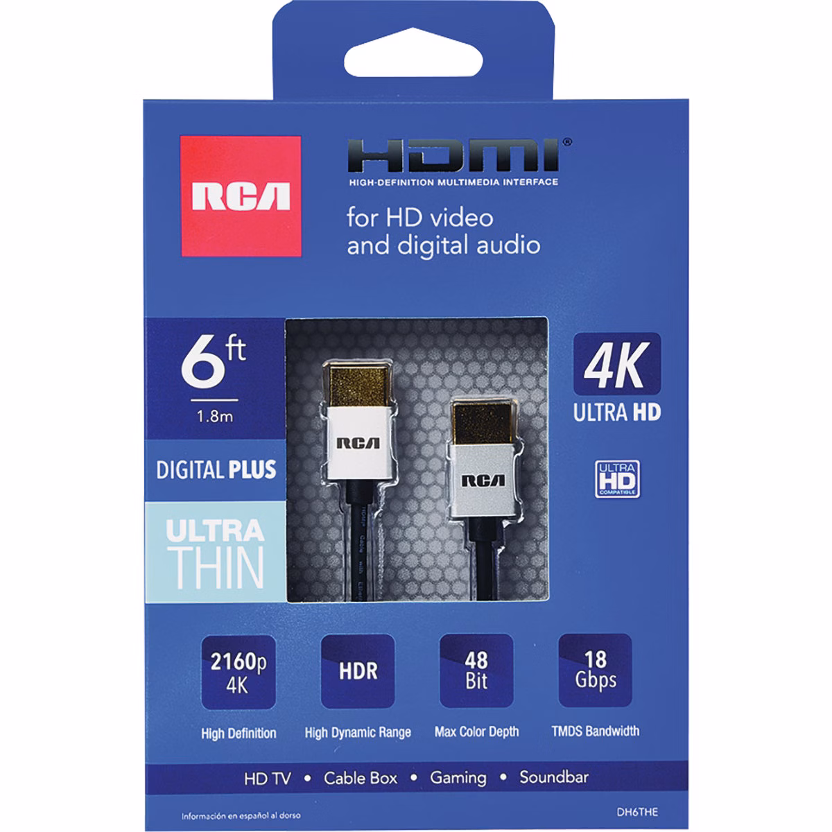 RCA 6 Ft. Black 4K Ultra Thin HDMI Cable