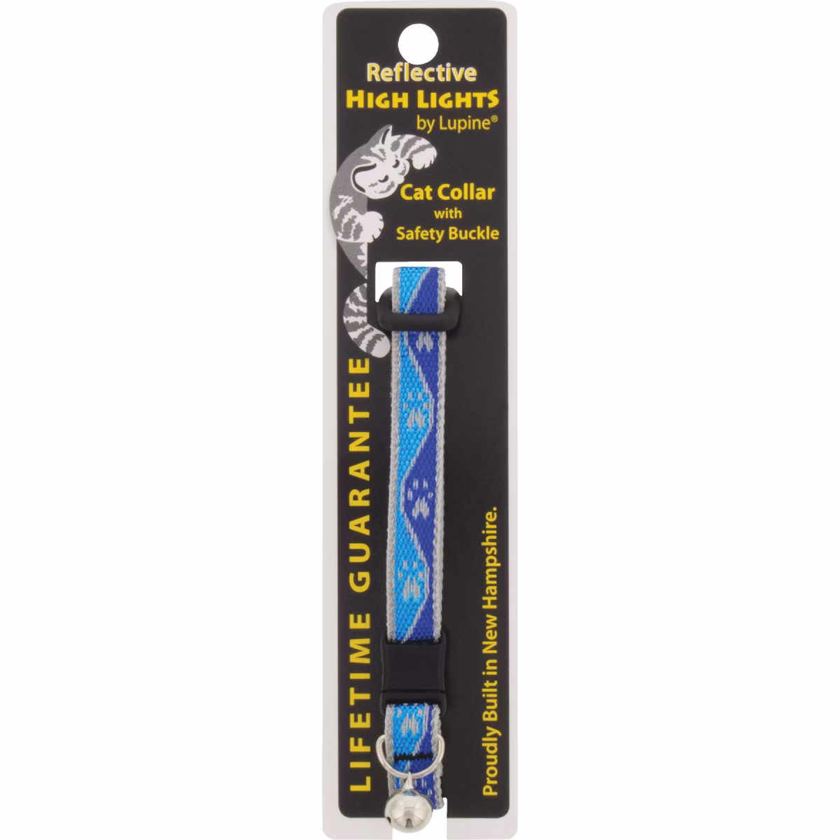 Lupine 1/2 In. Reflective Blue Paws 8 to 12in. Breakaway Cat Collar with Bell
