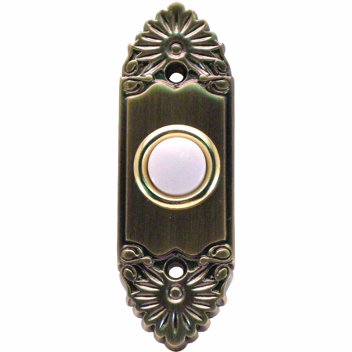 IQ America Wired Antique Brass Scroll Lighted Doorbell Button