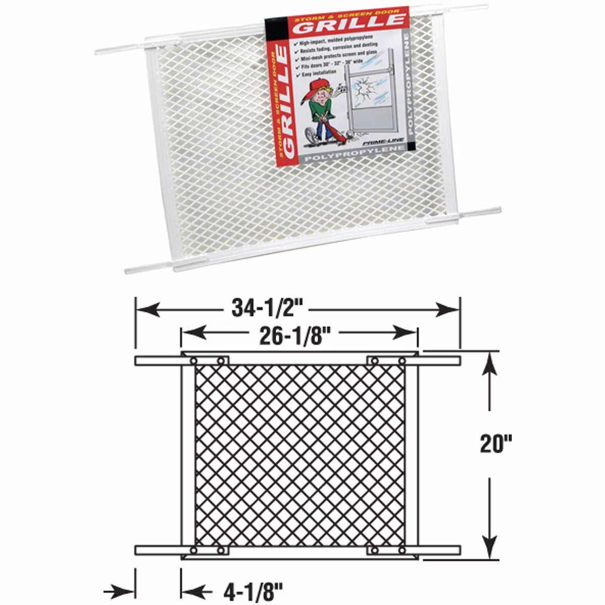 Prime-Line Make-2-Fit 34.5 In. x 20 In. White Plastic Door Grille for 36 In. Door