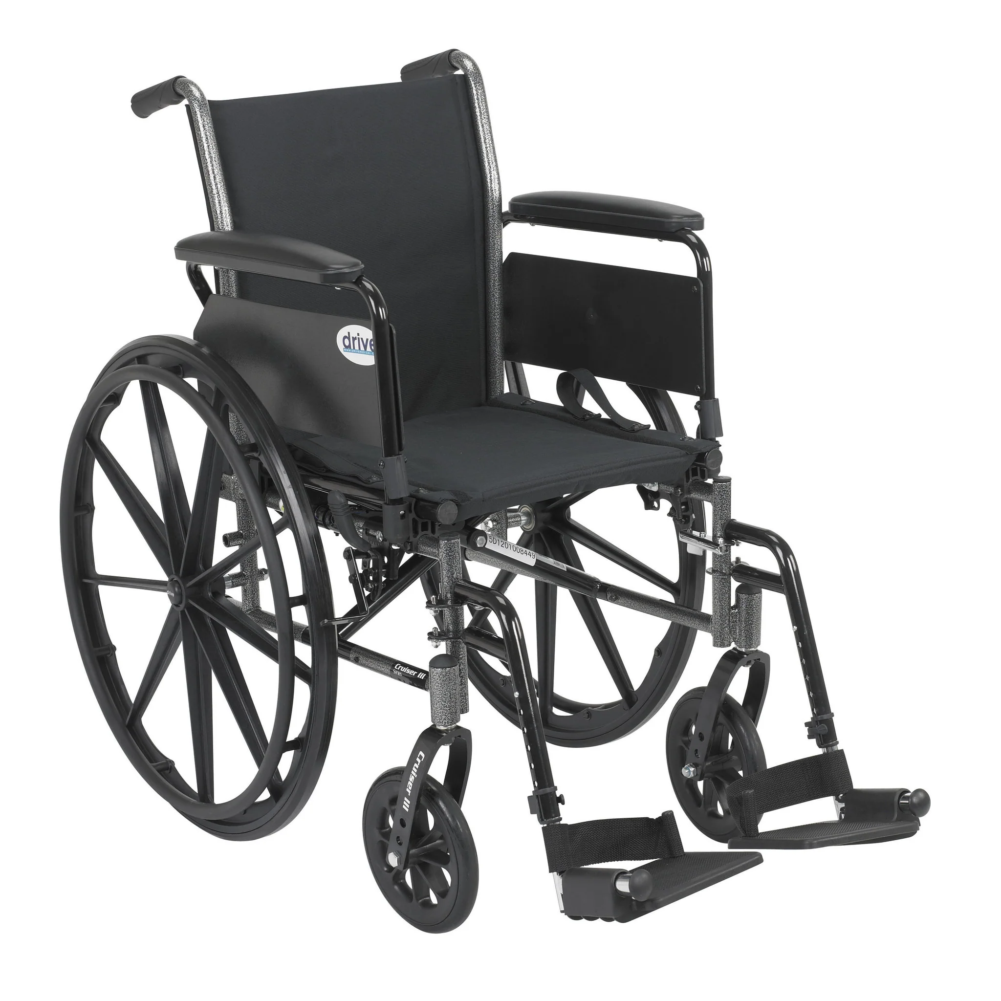 Cruiser III Light Weight Wheelchair with Flip Back Removable Arms, Full Arms, Swing away Footrests, 18″ Seat