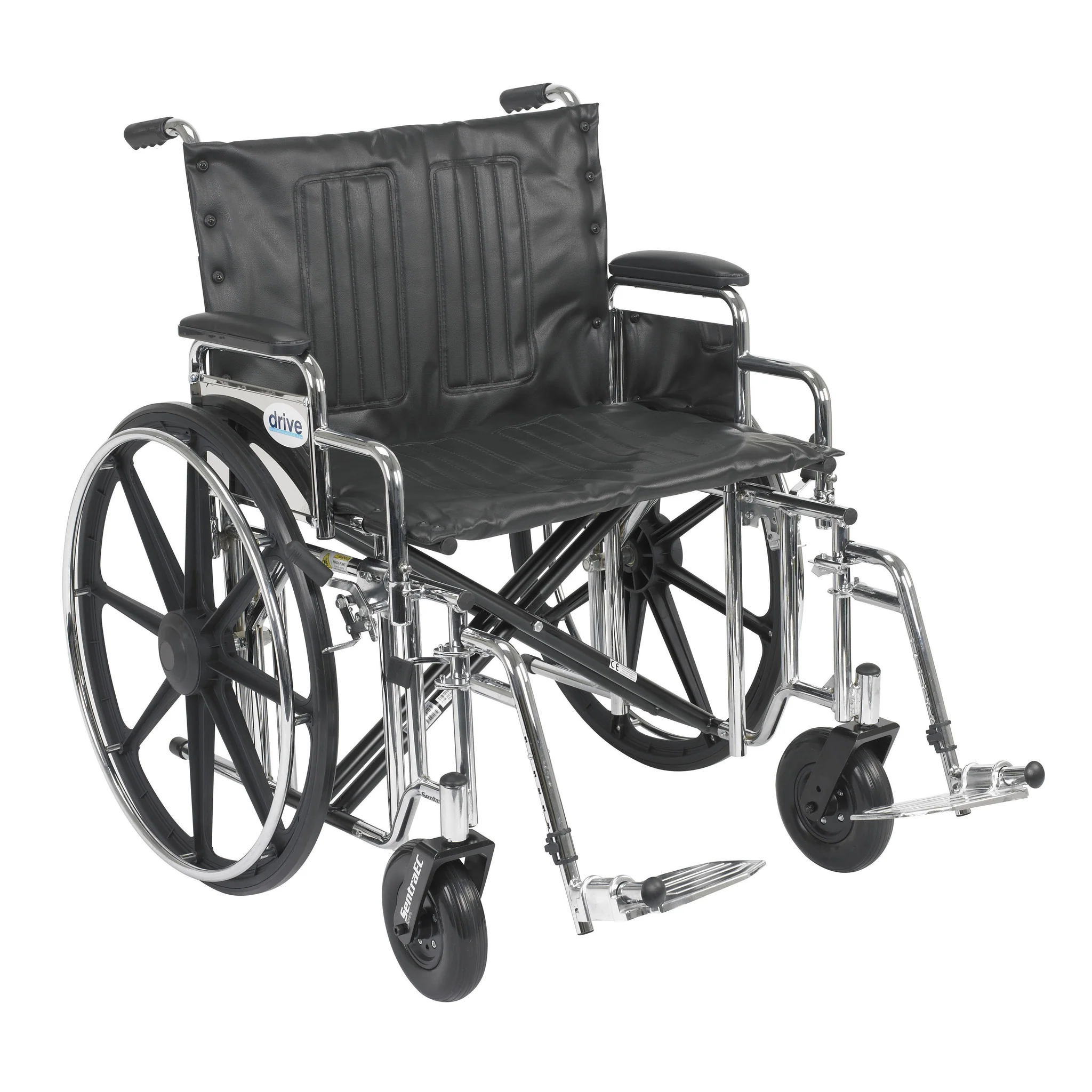 Sentra Extra Heavy Duty Wheelchair, Detachable Desk Arms, Swing away Footrests, 24″ Seat