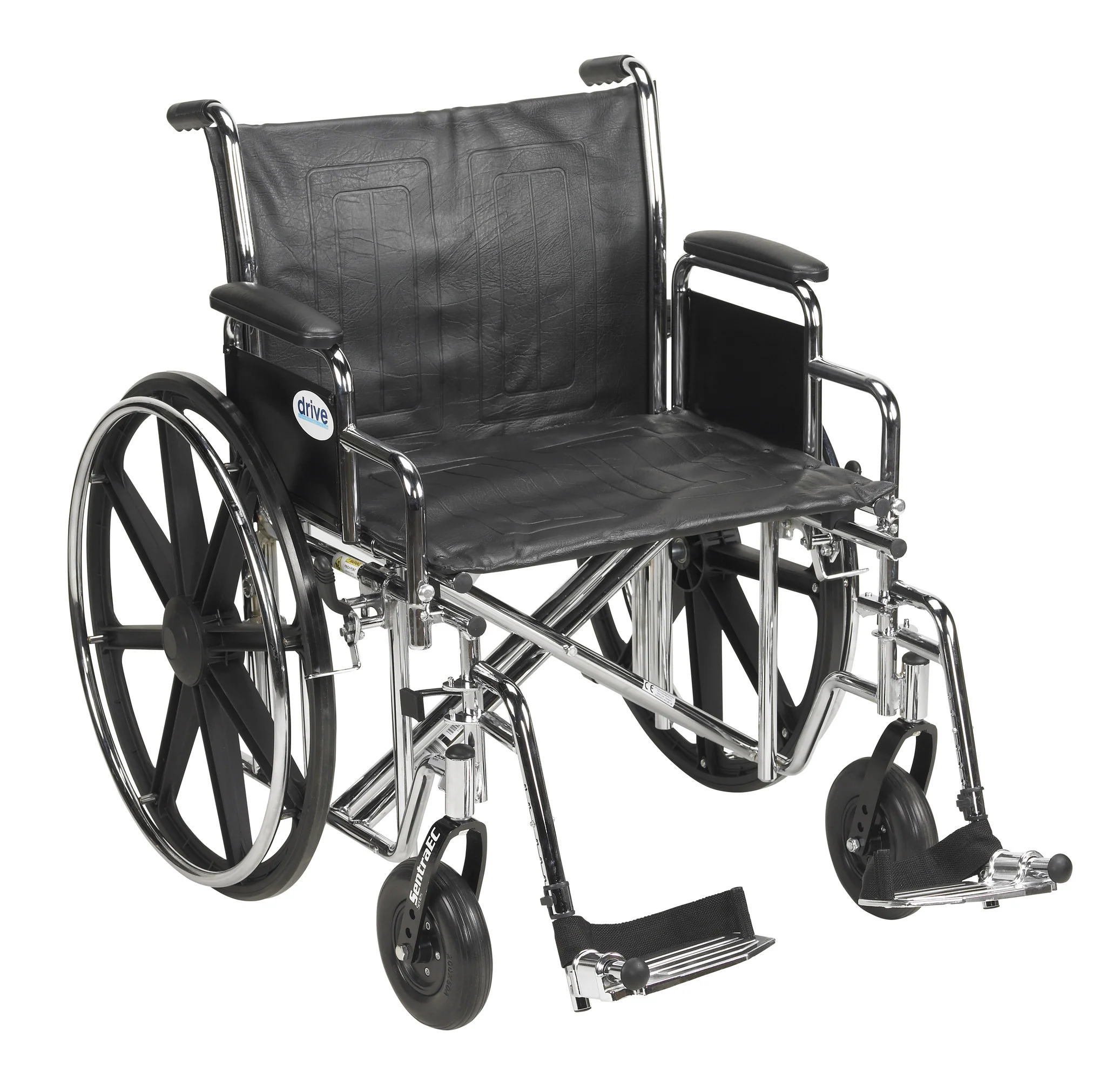 Sentra EC Heavy Duty Wheelchair, Detachable Desk Arms, Swing away Footrests, 24″ Seat