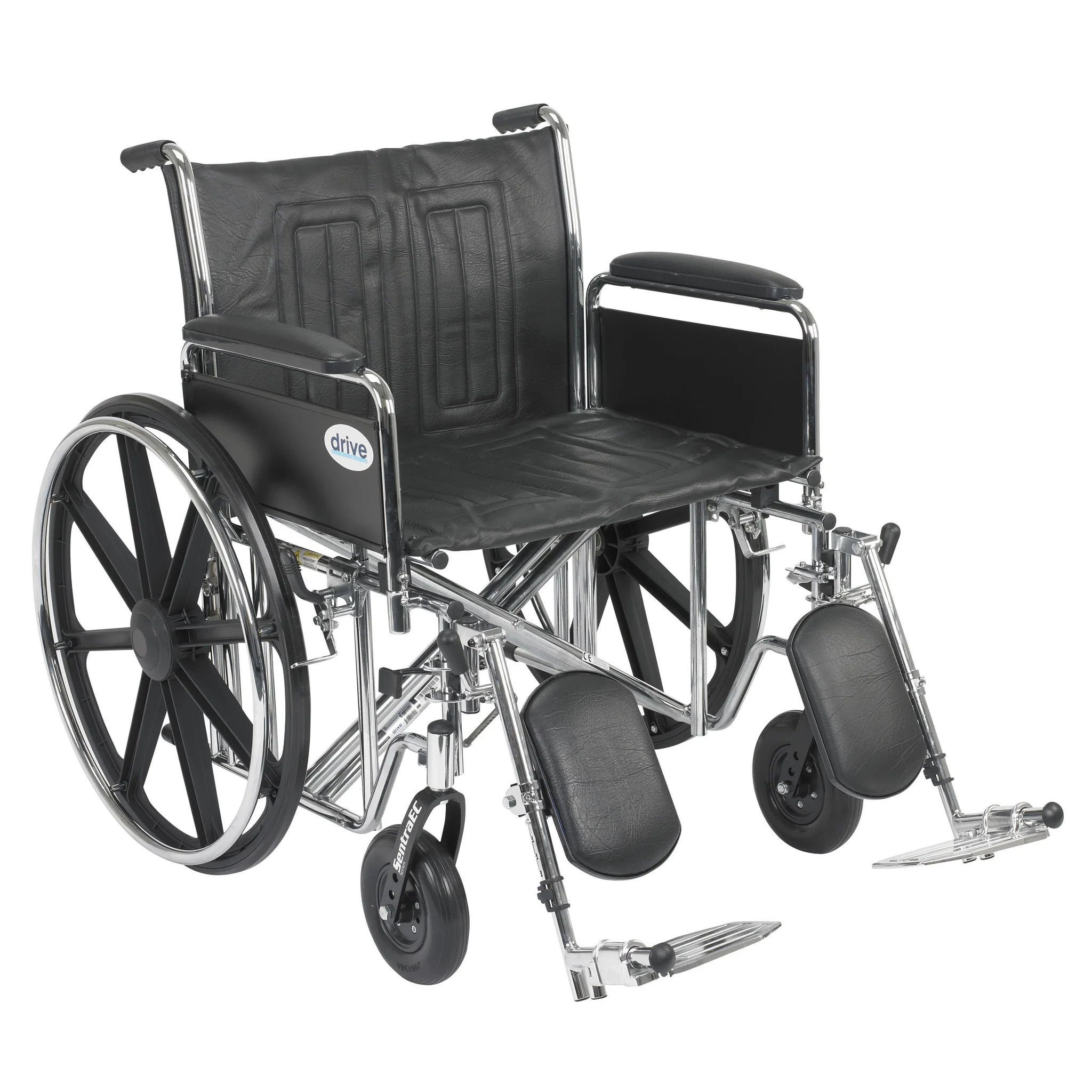 Sentra EC Heavy Duty Wheelchair, Detachable Full Arms, Elevating Leg Rests, 24″ Seat