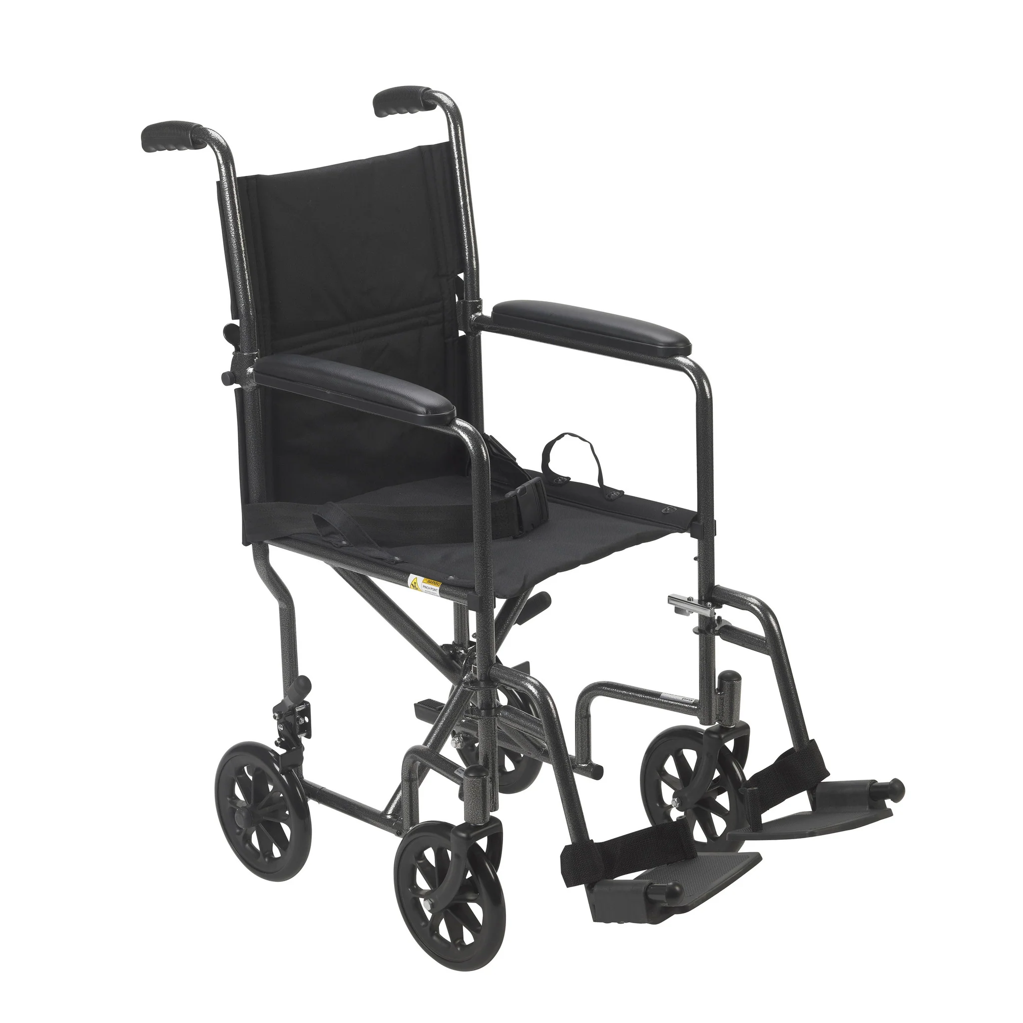 Lightweight Steel Transport Wheelchair, Fixed Full Arms, 17″ Seat